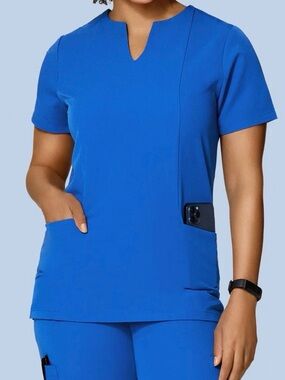 Mandala Royal Blue 5 pocket  V-Notch Scrub Top for Women